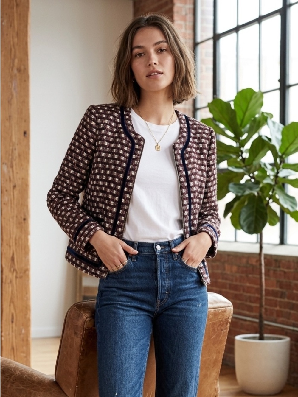 BROOKS Brothers Tweed Collarless Jacket